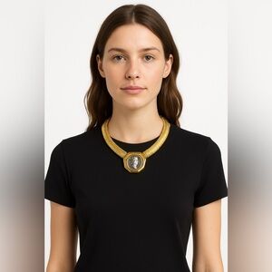 Vintage Kenneth Lane Gold Omega Link Chain Silver Coin Collar Choker Necklace